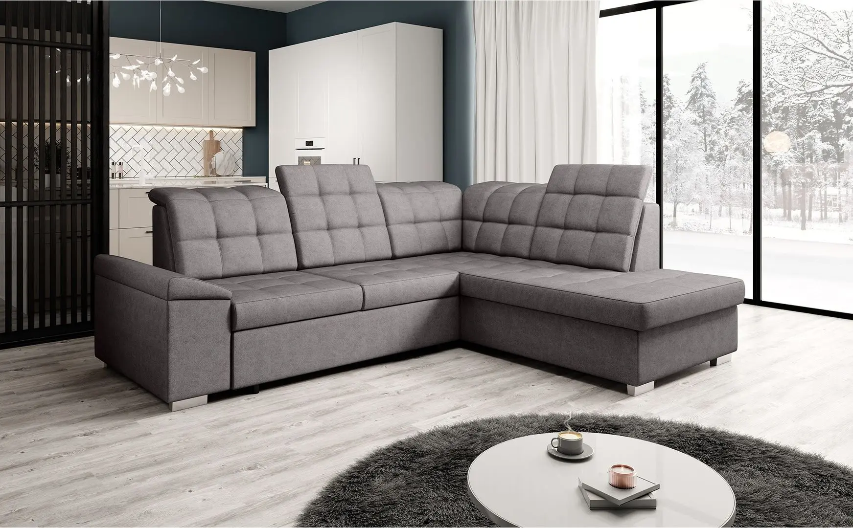 Canapea de colt extensibila Mobhaus Oreo Roh Right (Gray-Brown)