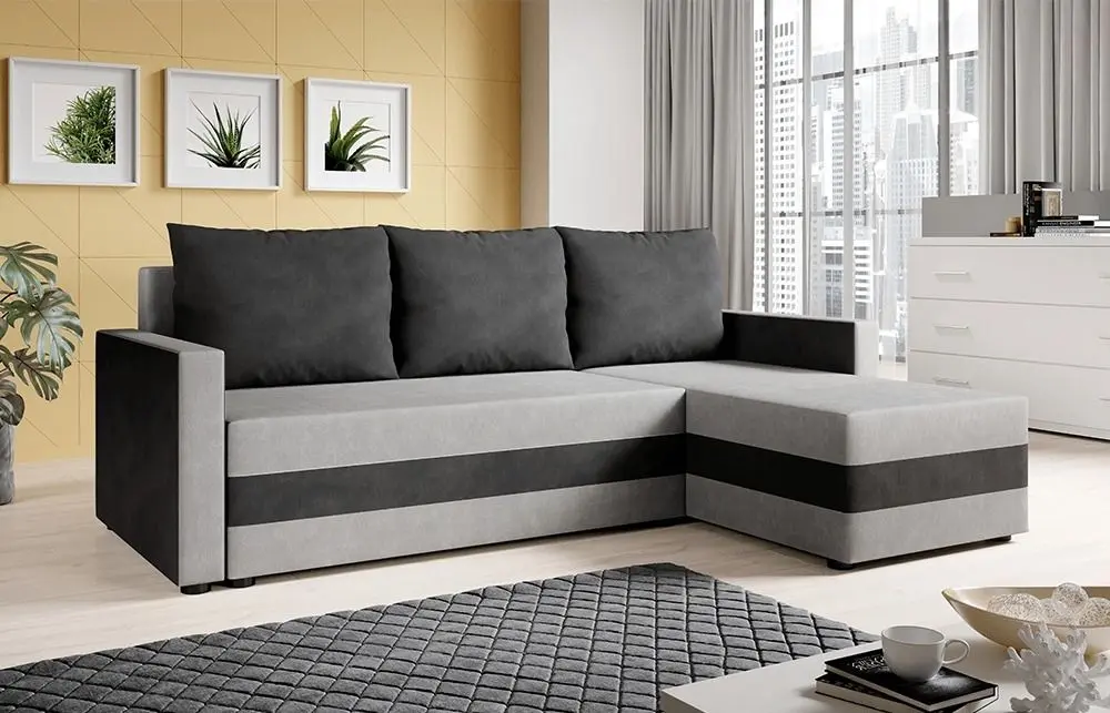 Canapea de colt extensibila Mobhaus Paulita (Black/Gray) - 3