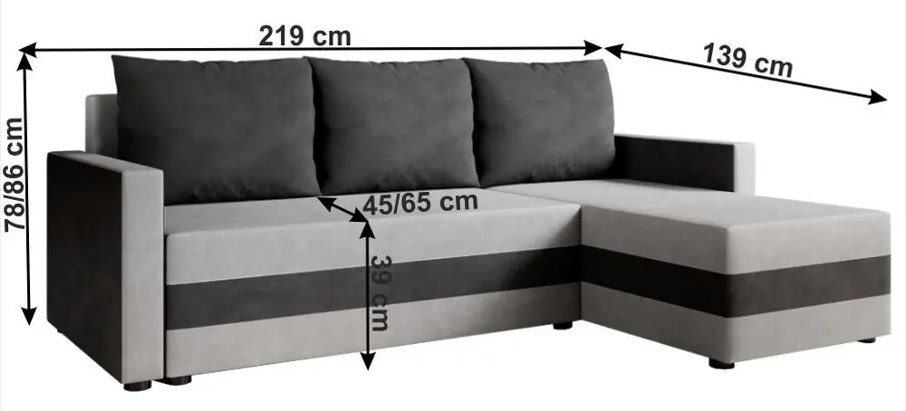 Canapea de colt extensibila Mobhaus Paulita (Black/Gray) - 2