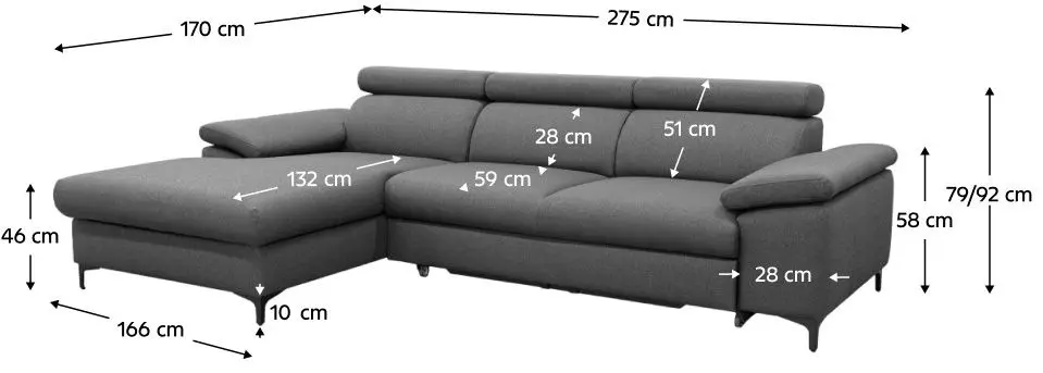 Canapea de colt extensibila Mobhaus Sanil Roh Left (Gray) - 2