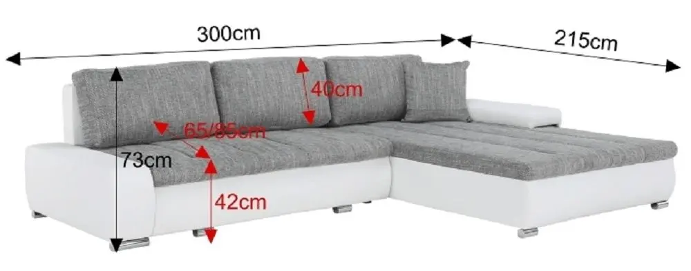 Canapea de colt extensibila Mobhaus Toniks (White/Gray)