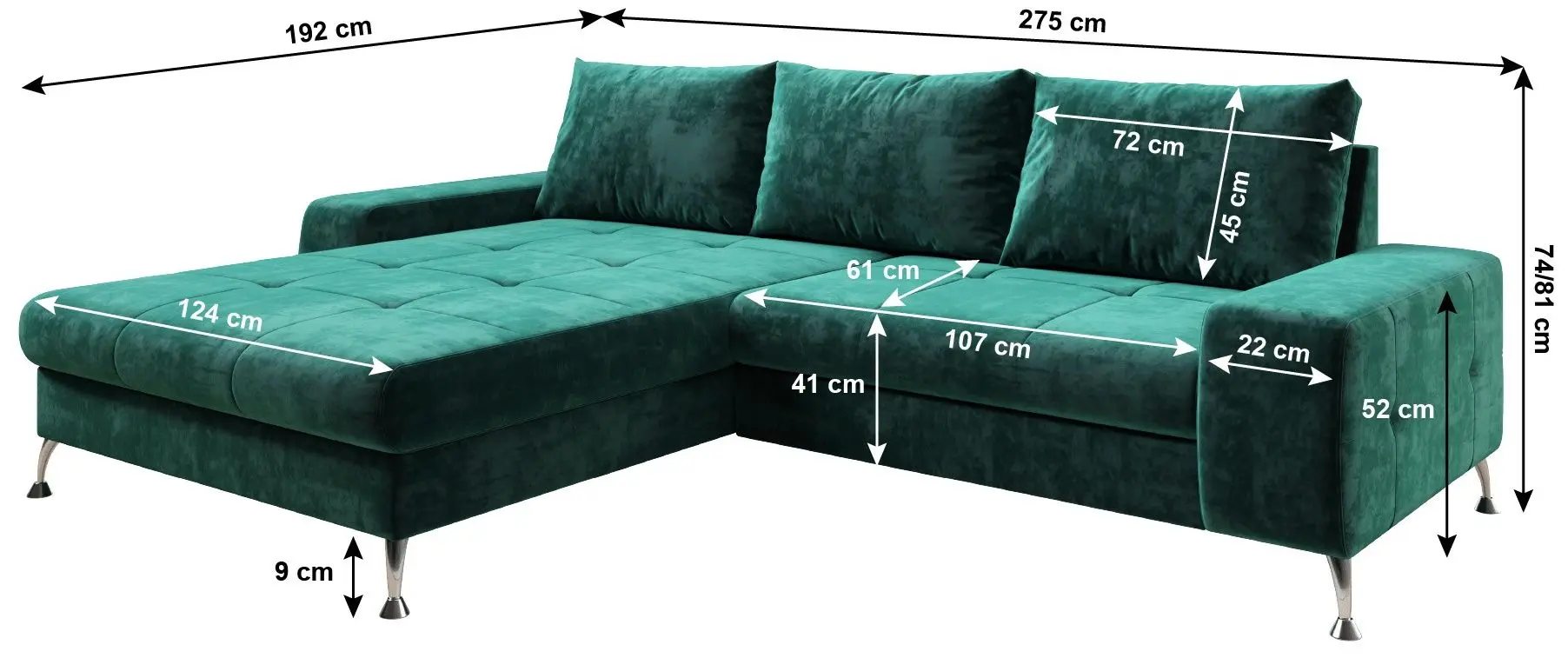 Canapea de colt extensibila Mobhaus Vasat Roh Left (Emerald)