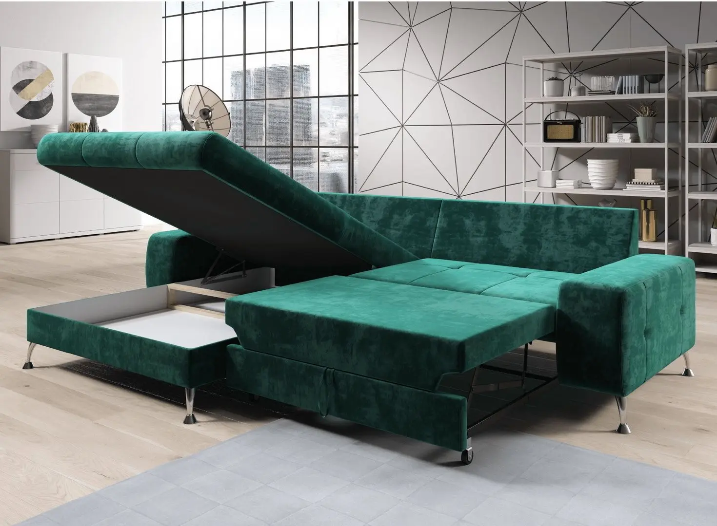 Canapea de colt extensibila Mobhaus Vasat Roh Left (Emerald)