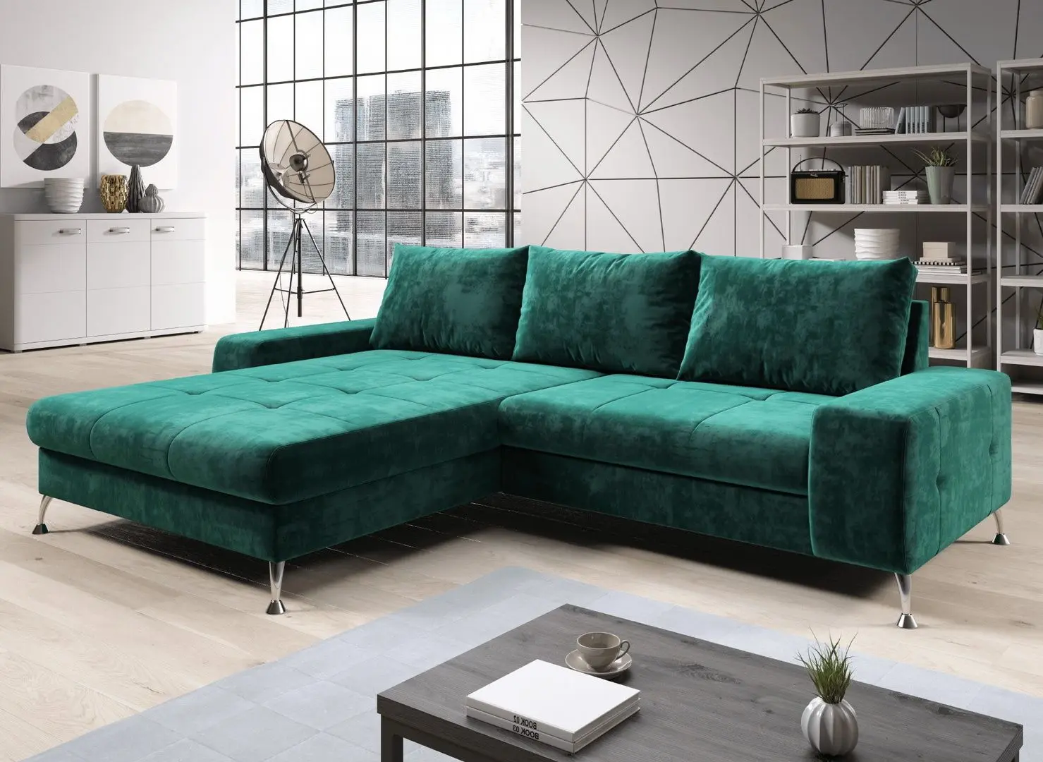 Canapea de colt extensibila Mobhaus Vasat Roh Left (Emerald)