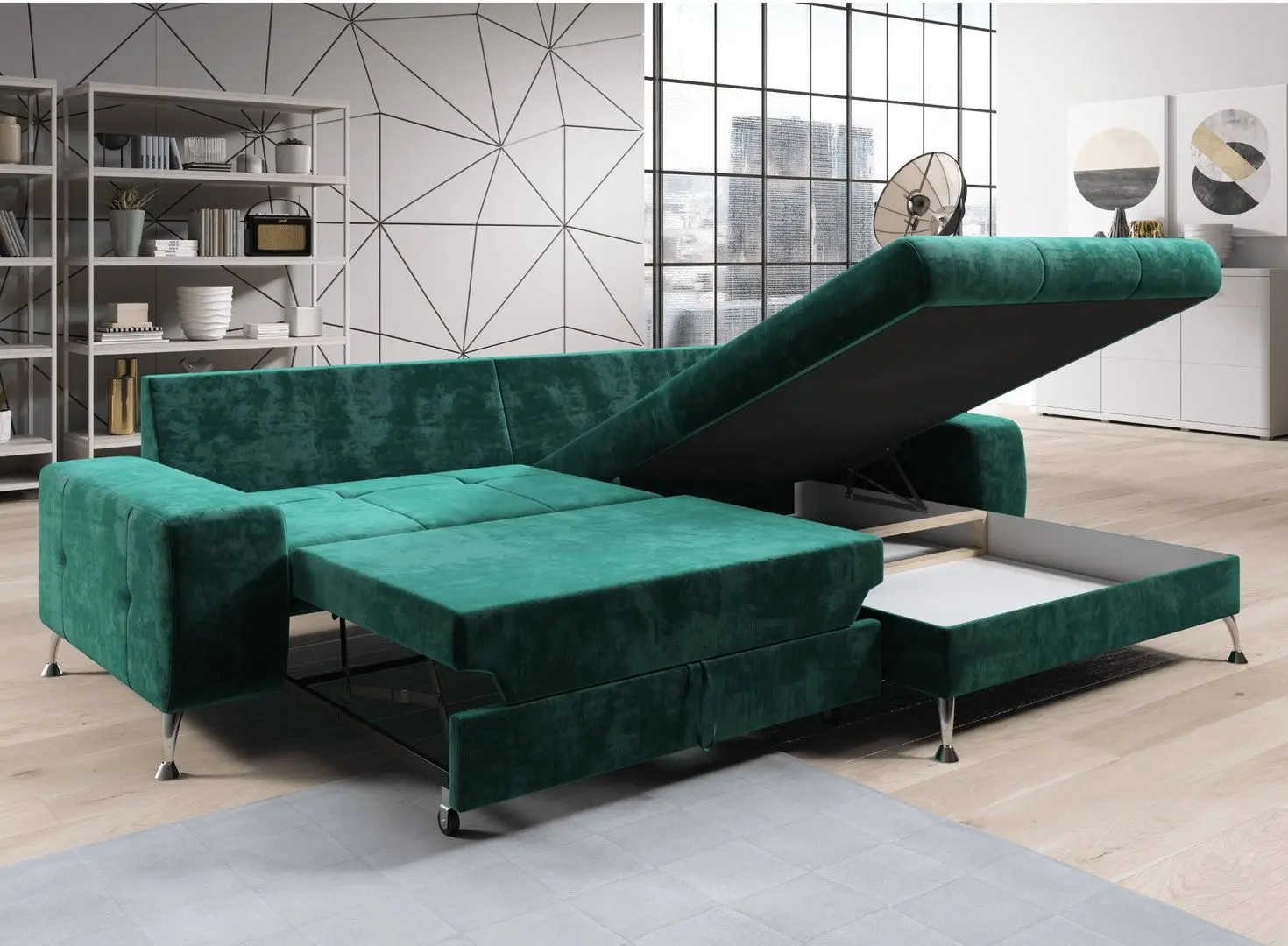 Canapea de colt extensibila Mobhaus Vasat Roh Right (Emerald)