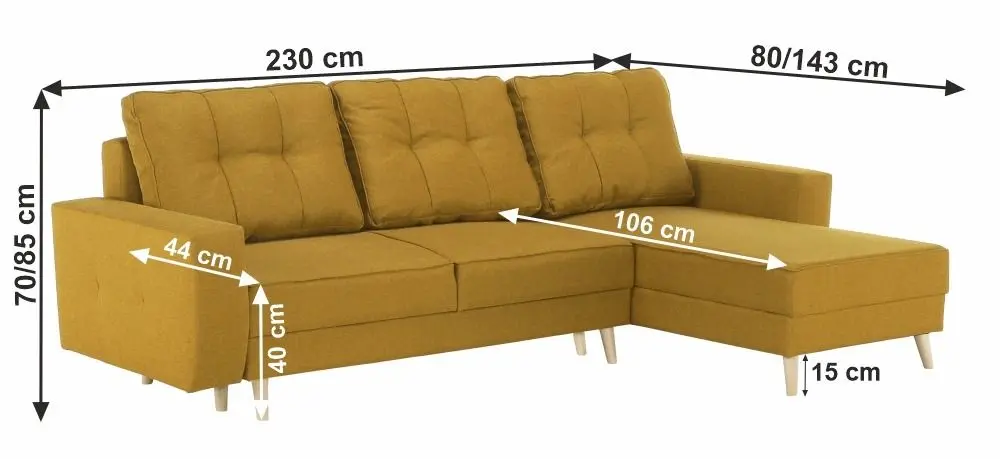 Canapea de colt extensibila Mobhaus Vincent (Mustard) - 10