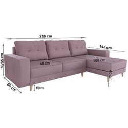Canapea de colt extensibila Mobhaus Vincent (Old Pink) Thumb