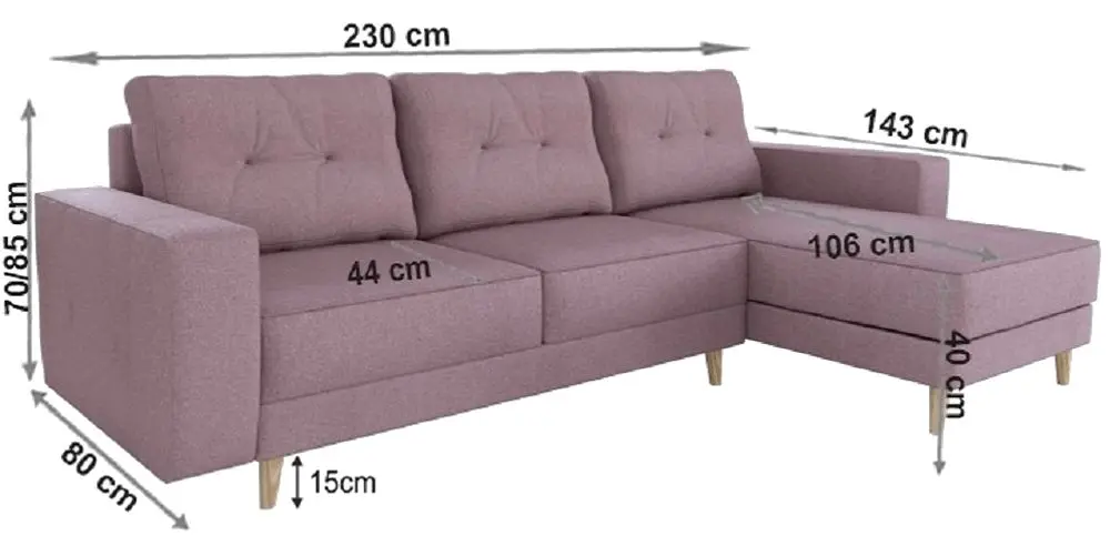 Canapea de colt extensibila Mobhaus Vincent (Old Pink) - 2