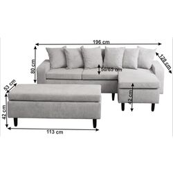Canapea de colt cu bancheta Mobhaus Kelly Right (Light Gray) Thumb