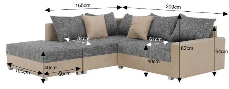 Canapea de colt cu puf Mobhaus Ida New Left (Beige/Gray) - 9