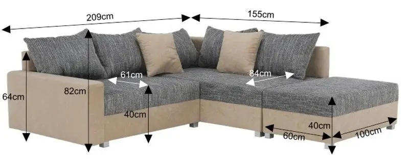 Диван угловой с пуфом Mobhaus Ida New Right (Beige/Gray) - 9