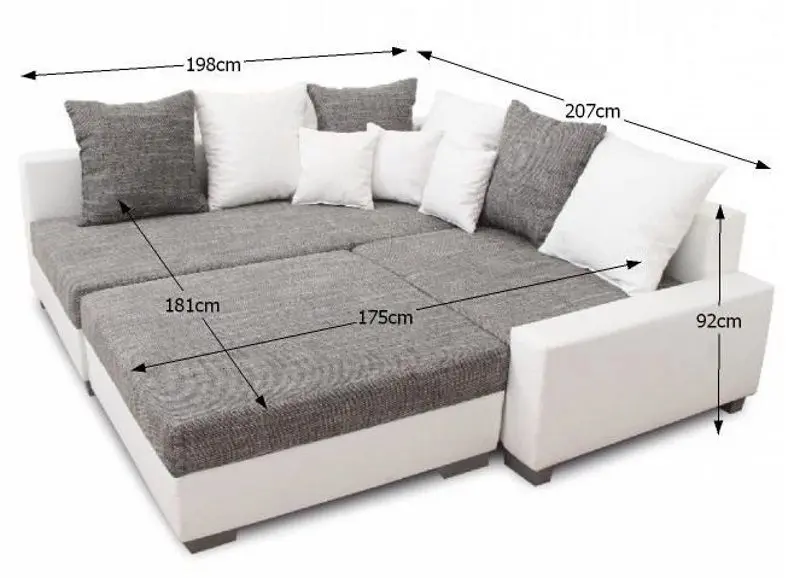 Canapea de colt cu puf Mobhaus Petrana New Left (White/Gray) - 4
