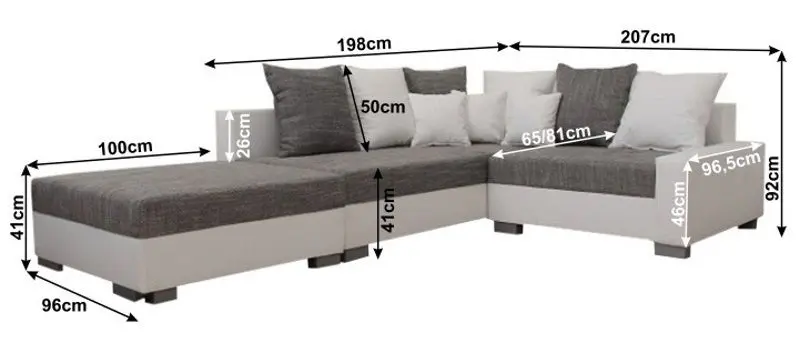 Canapea de colt cu puf Mobhaus Petrana New Left (White/Gray) - 3