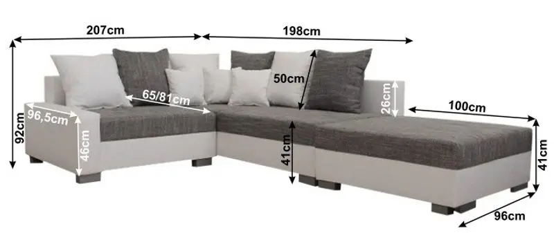 Canapea de colt cu puf Mobhaus Petrana New Right (White/Gray) - 4