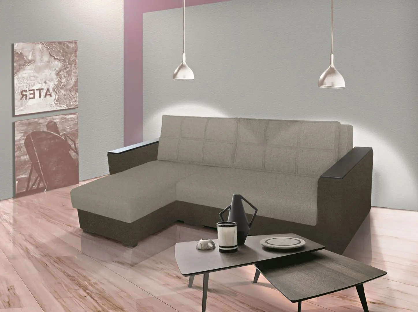 Canapea de colt Modern Arthur Alaska 23/Alaska 03 Beige Grey/Dark Brown (colt 7)