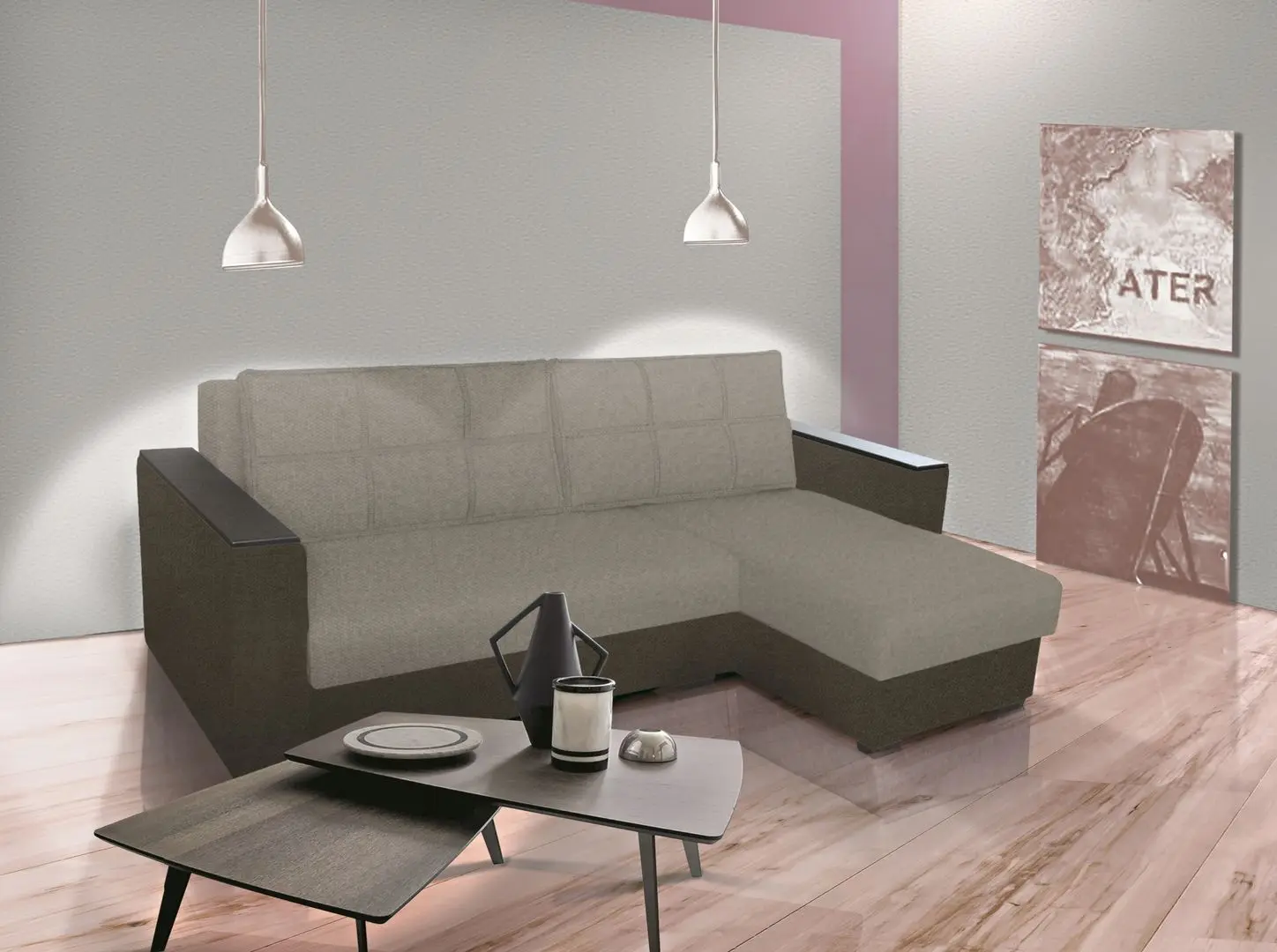 Canapea de colt Modern Arthur Alaska 23/Alaska 03 Beige Grey/Dark Brown (colt Г)