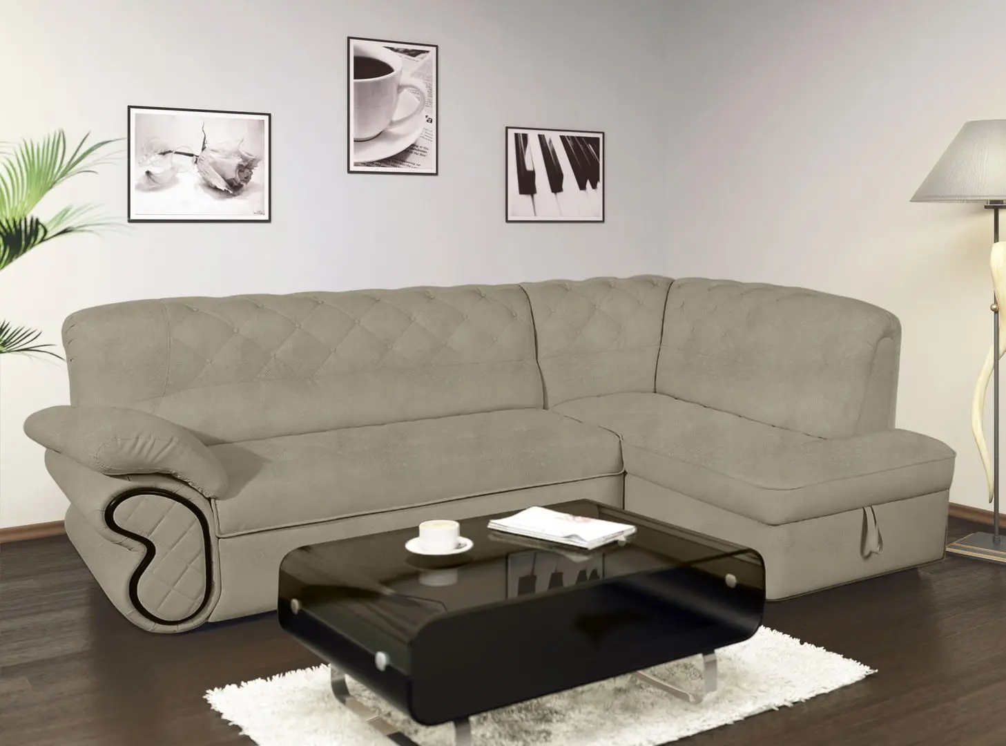 Canapea de colt Modern Oskar New Vavilon 62 Dark Beige/Wenge (colt Г)