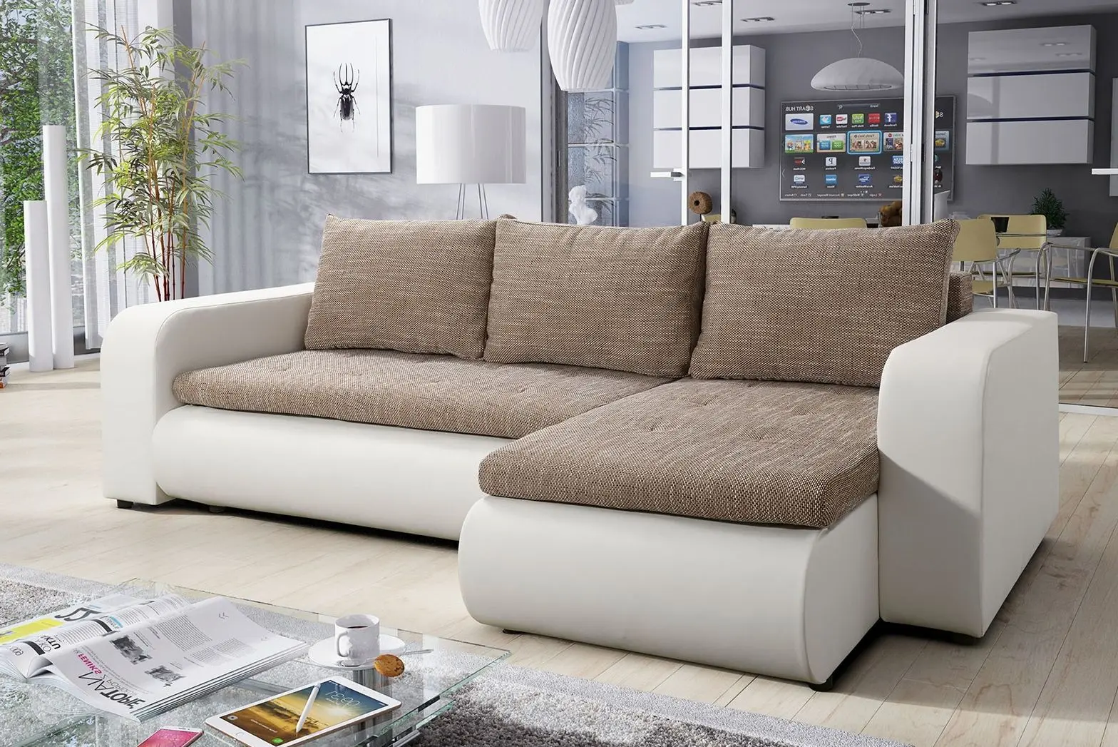 Canapea de colt Tempo Kondela Buran Roh Right (White/Brown)