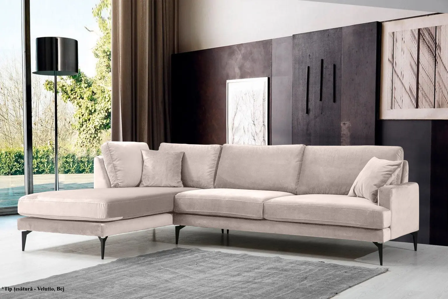 Canapea de colt Prestige Azzuro Mystery/Velutto stanga