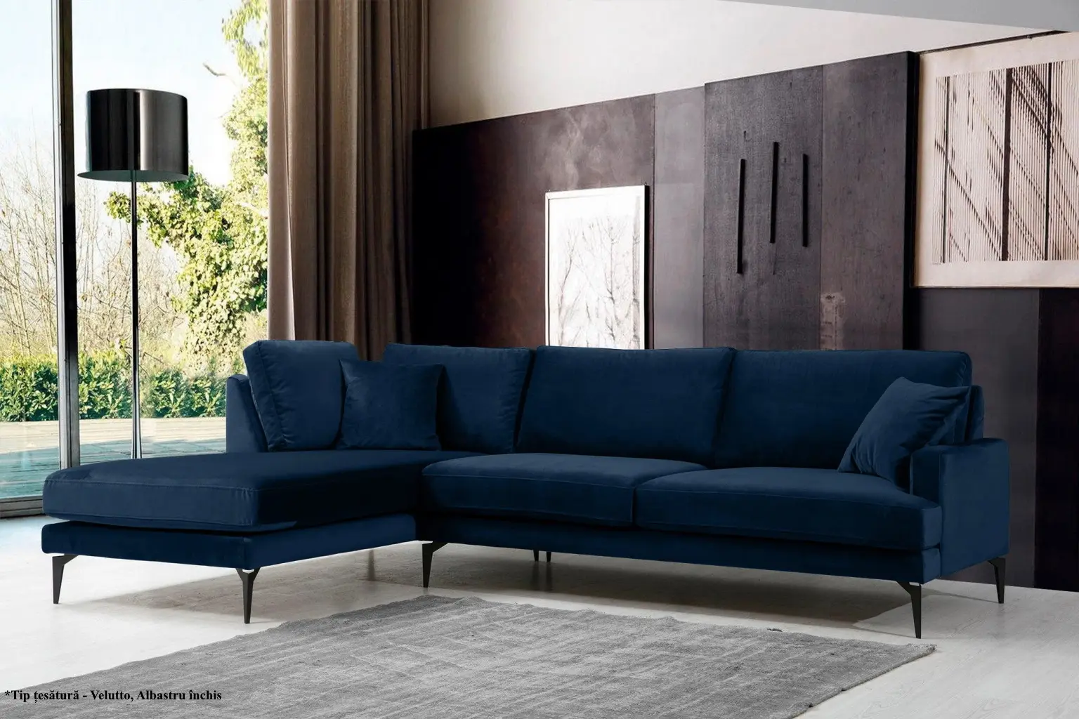 Canapea de colt Prestige Azzuro Mystery/Velutto stanga