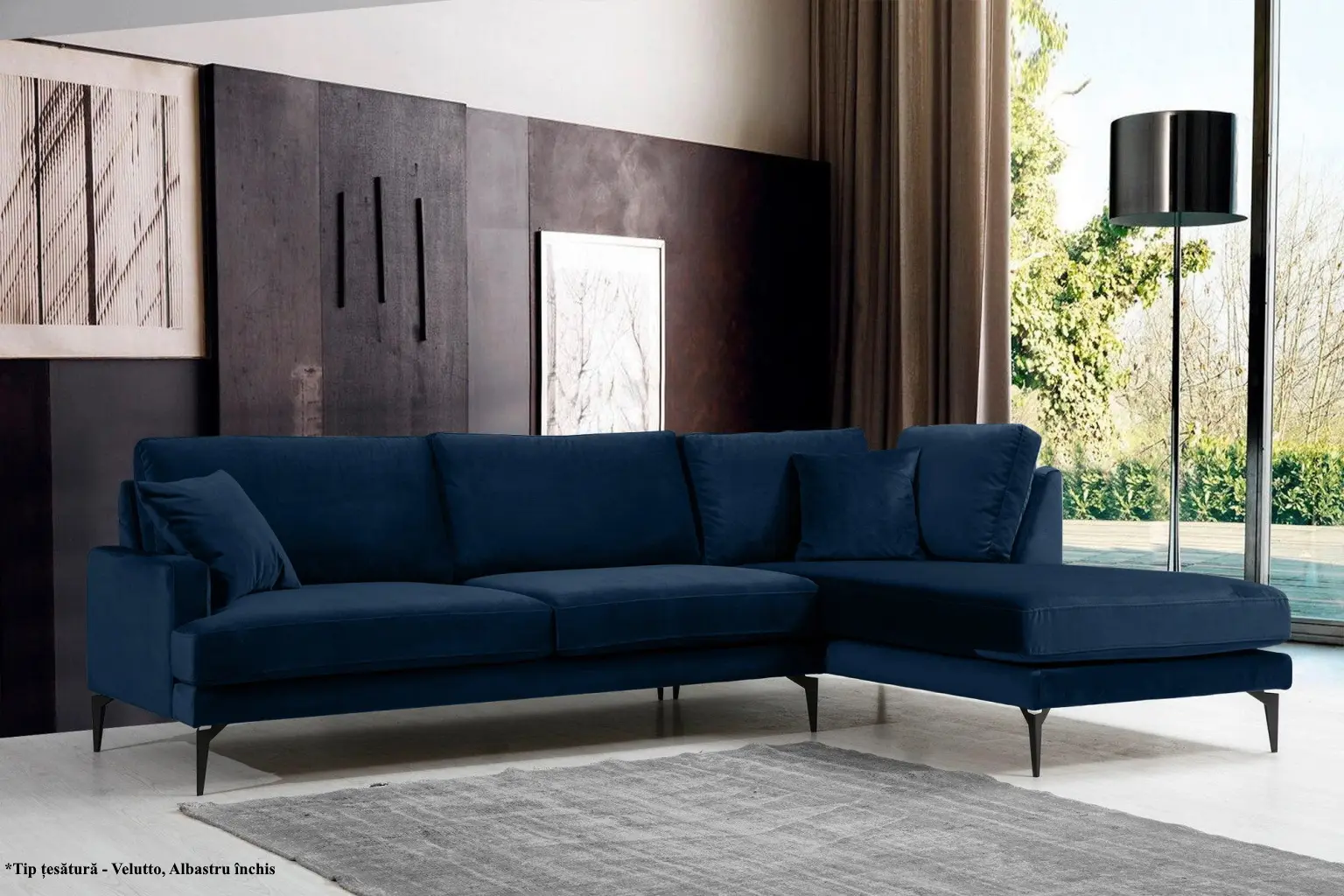 Canapea de colt Prestige Azzuro Mystery/Velutto dreapta