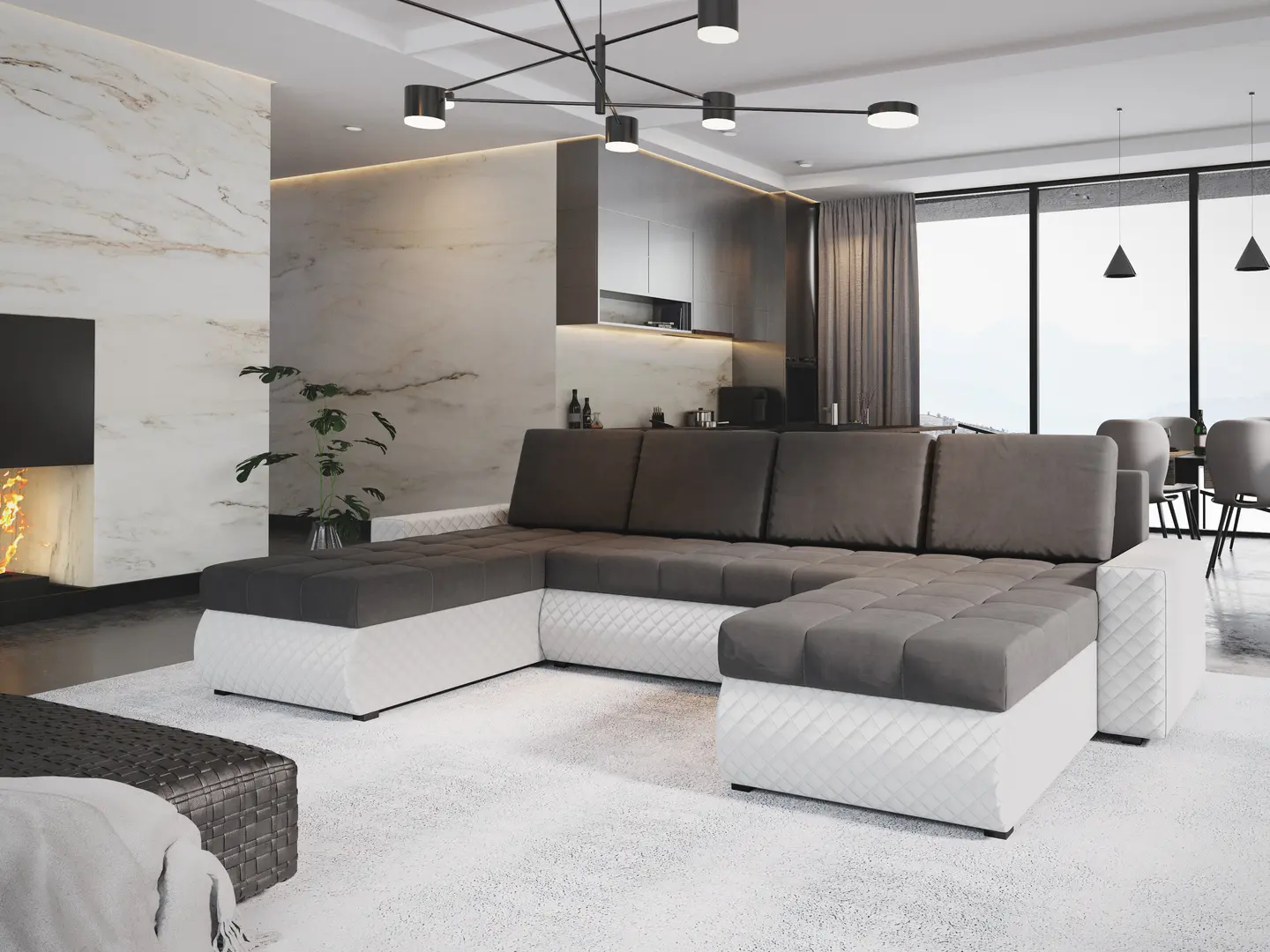 Canapea in forma de U Space Meble Bolt U Bis M27/D511Pik (Gray/White)