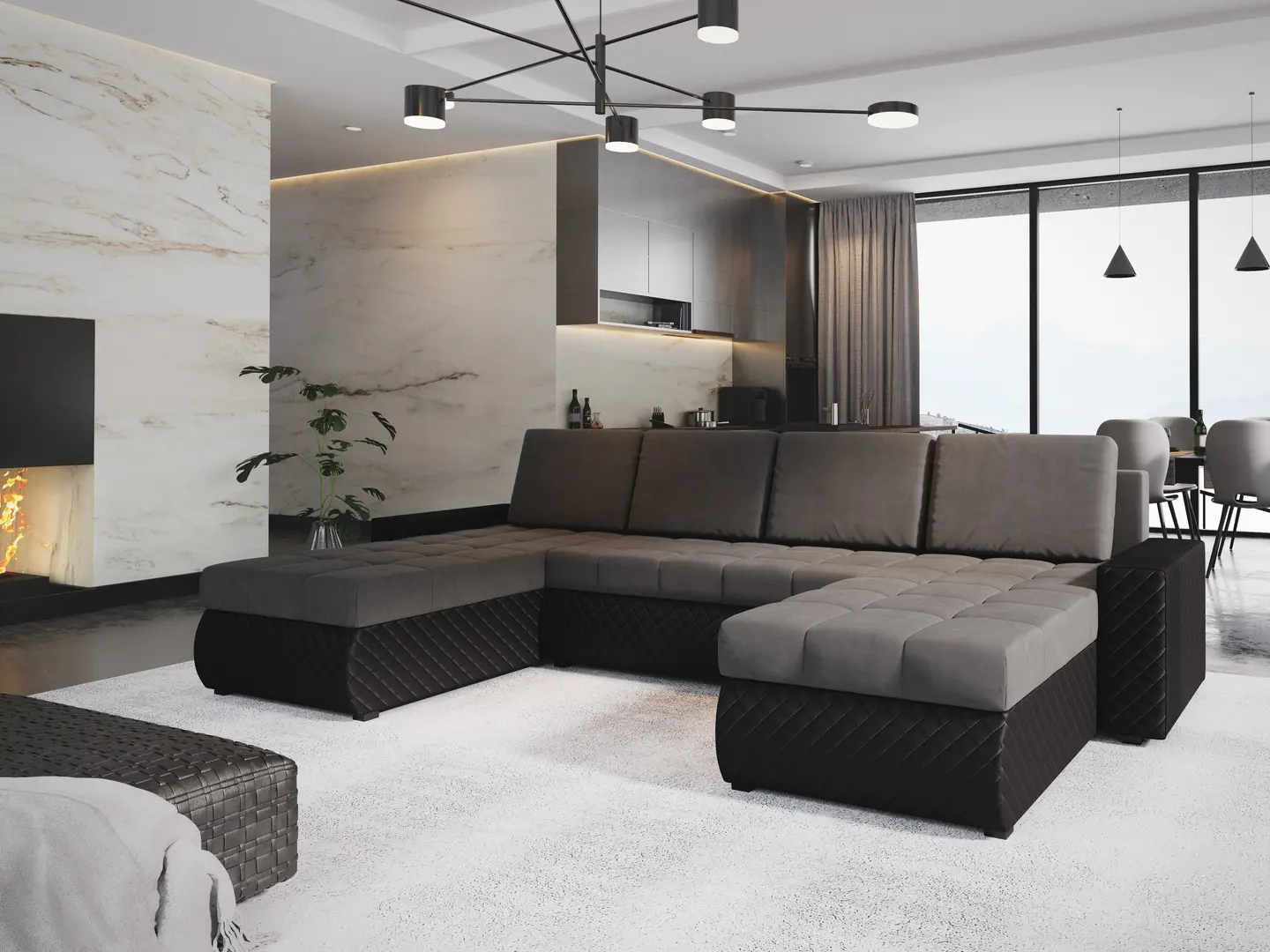 Canapea in forma de U Space Meble Bolt U Bis M27/D8Pik (Gray/Black)