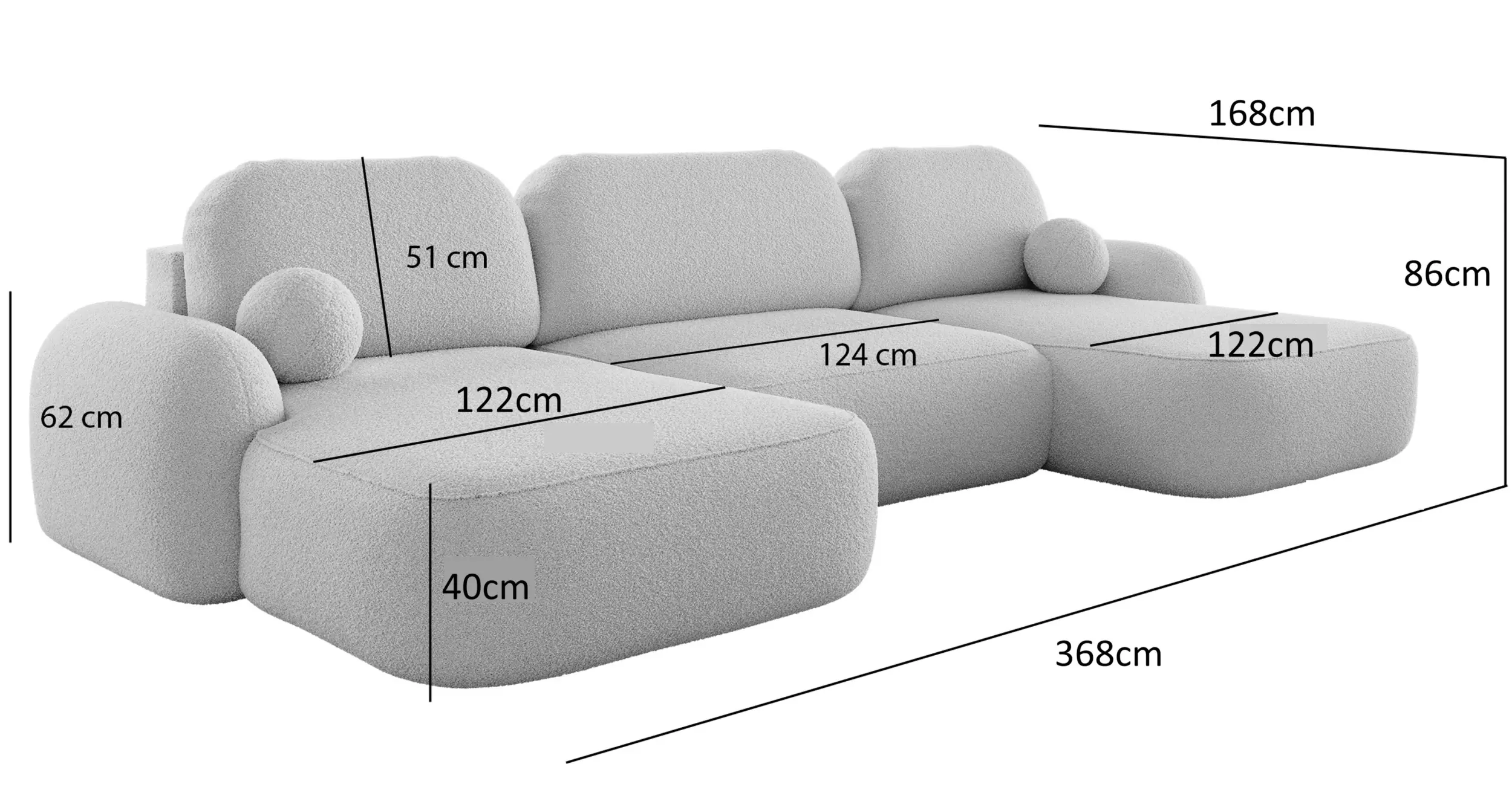 Canapea in forma de U Space Meble Molly U Terra Frotte 0 (White) - 7