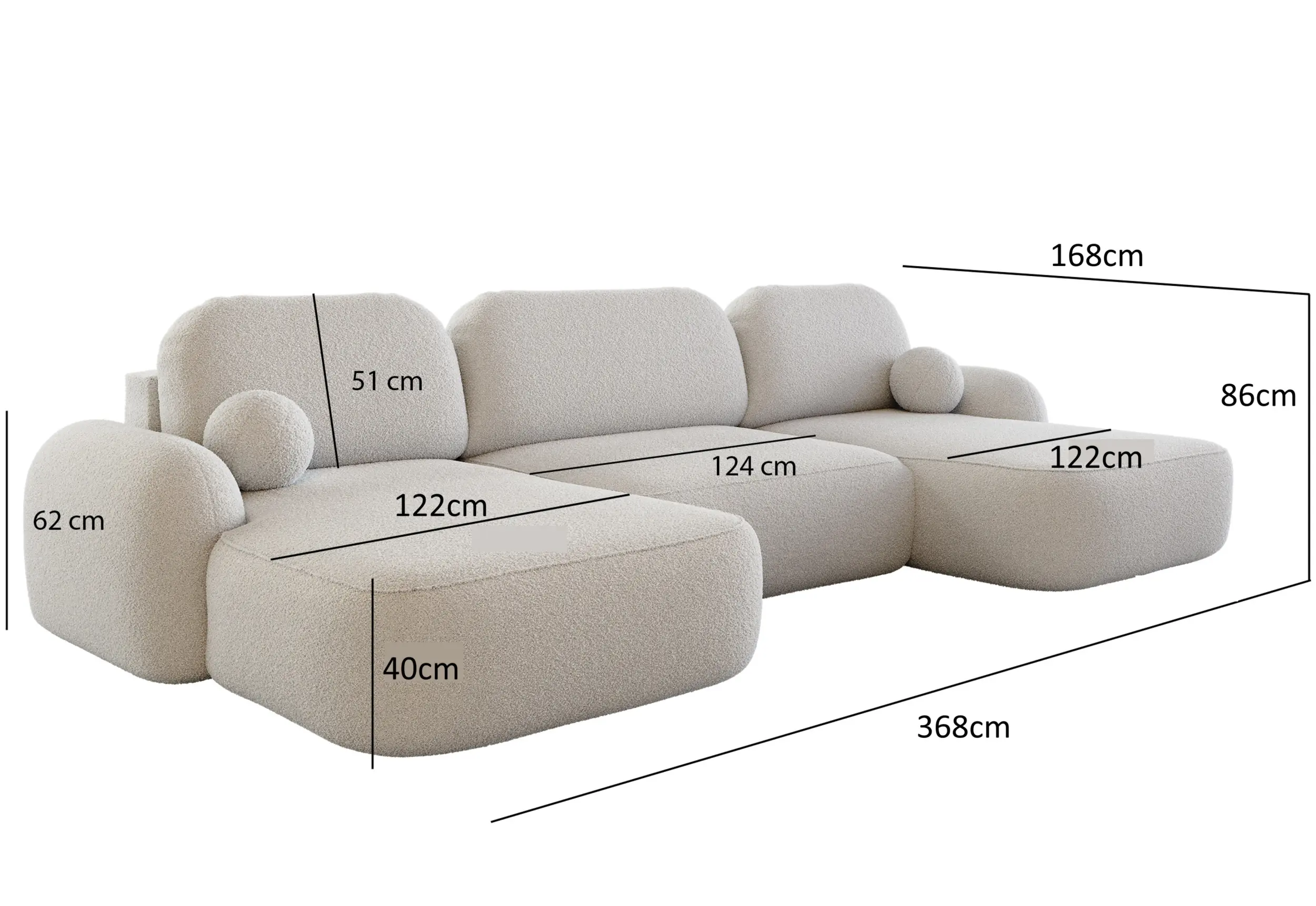 Canapea in forma de U Space Meble Molly U Terra Frotte 1 (Cream) - 7