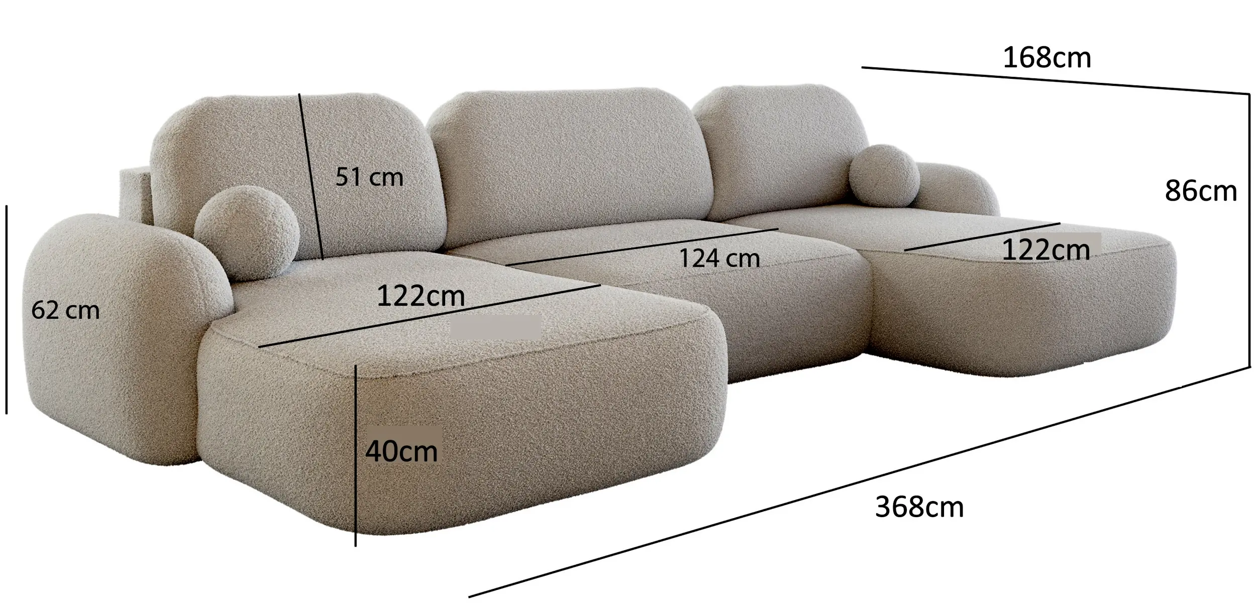 Canapea in forma de U Space Meble Molly U Terra Frotte 3 (Beige) - 6