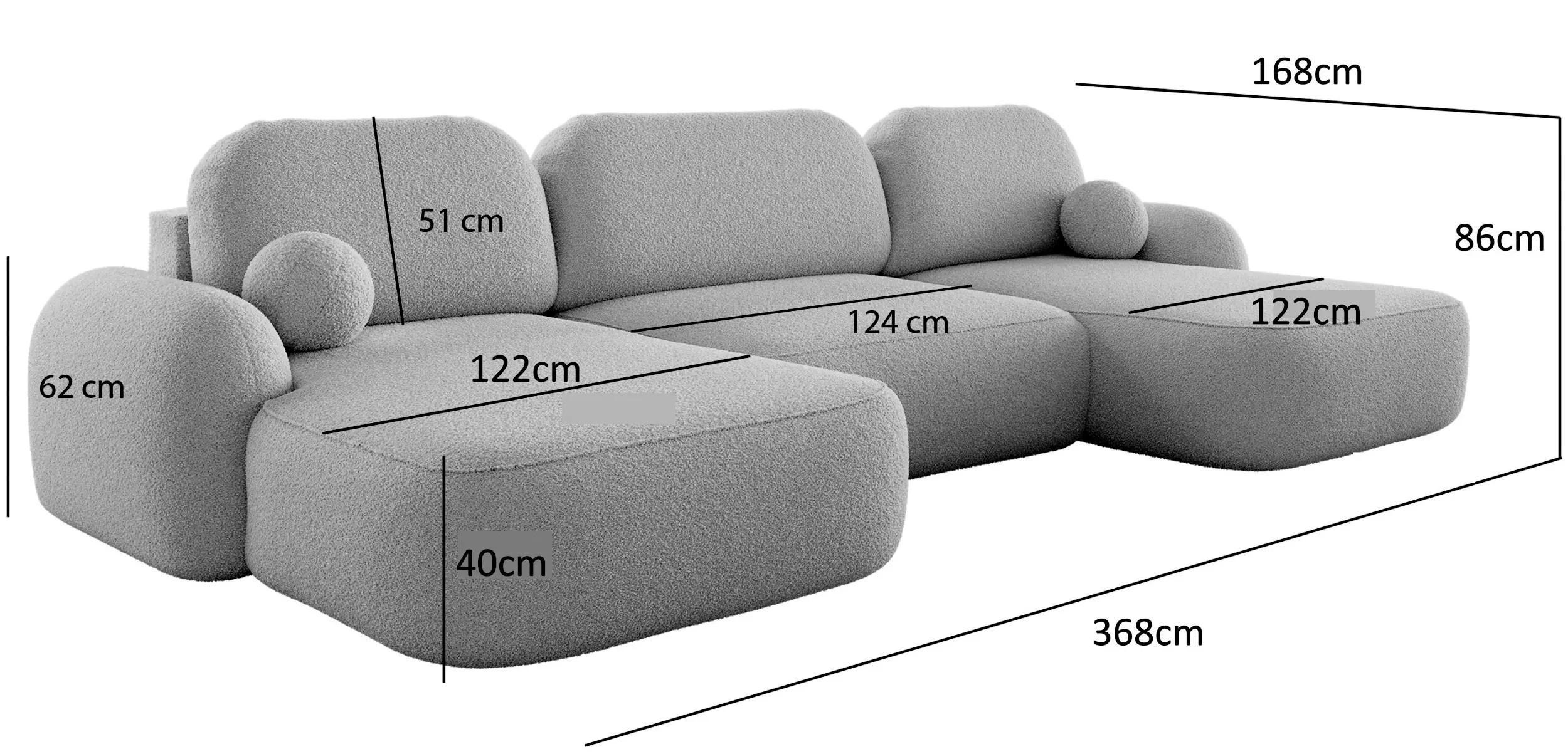 Canapea in forma de U Space Meble Molly U Terra Frotte 5 (Grey) - 6