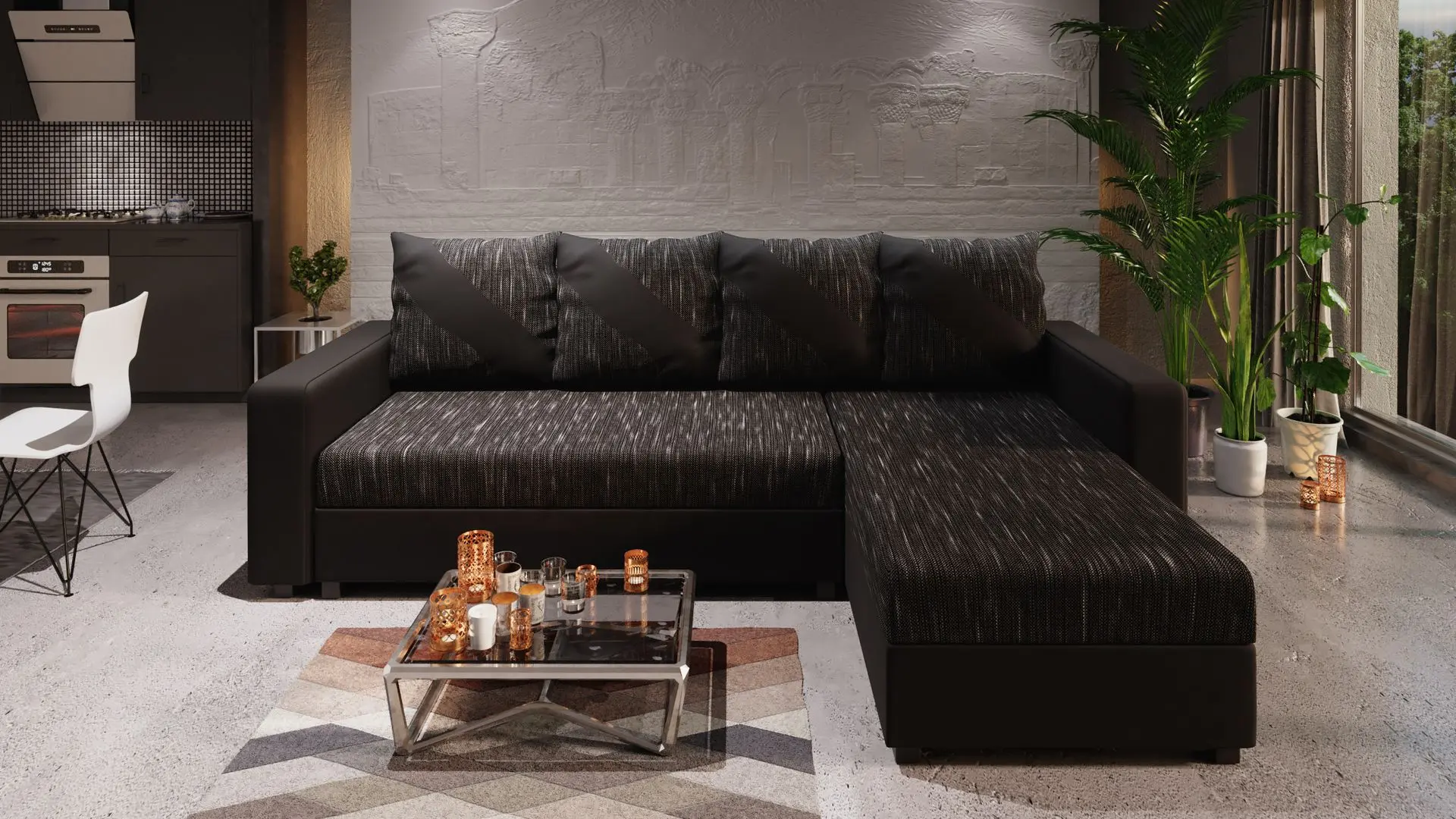 Canapea de colt Space Meble Astana L Kornet 10/D8 (Black)