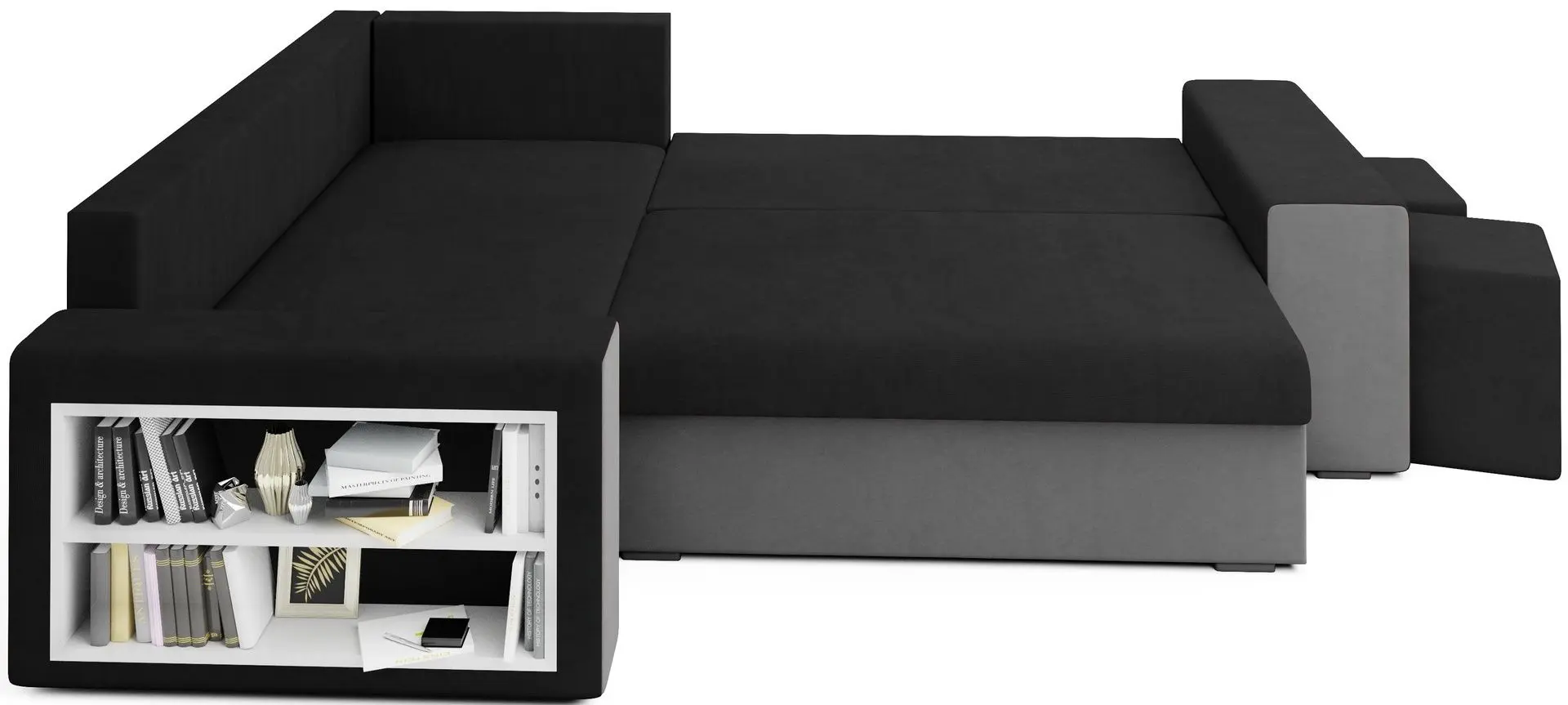 Canapea de colt Space Meble Dallas Left Mikrofaza 15/Mikrofaza 27 (Black/Gray)