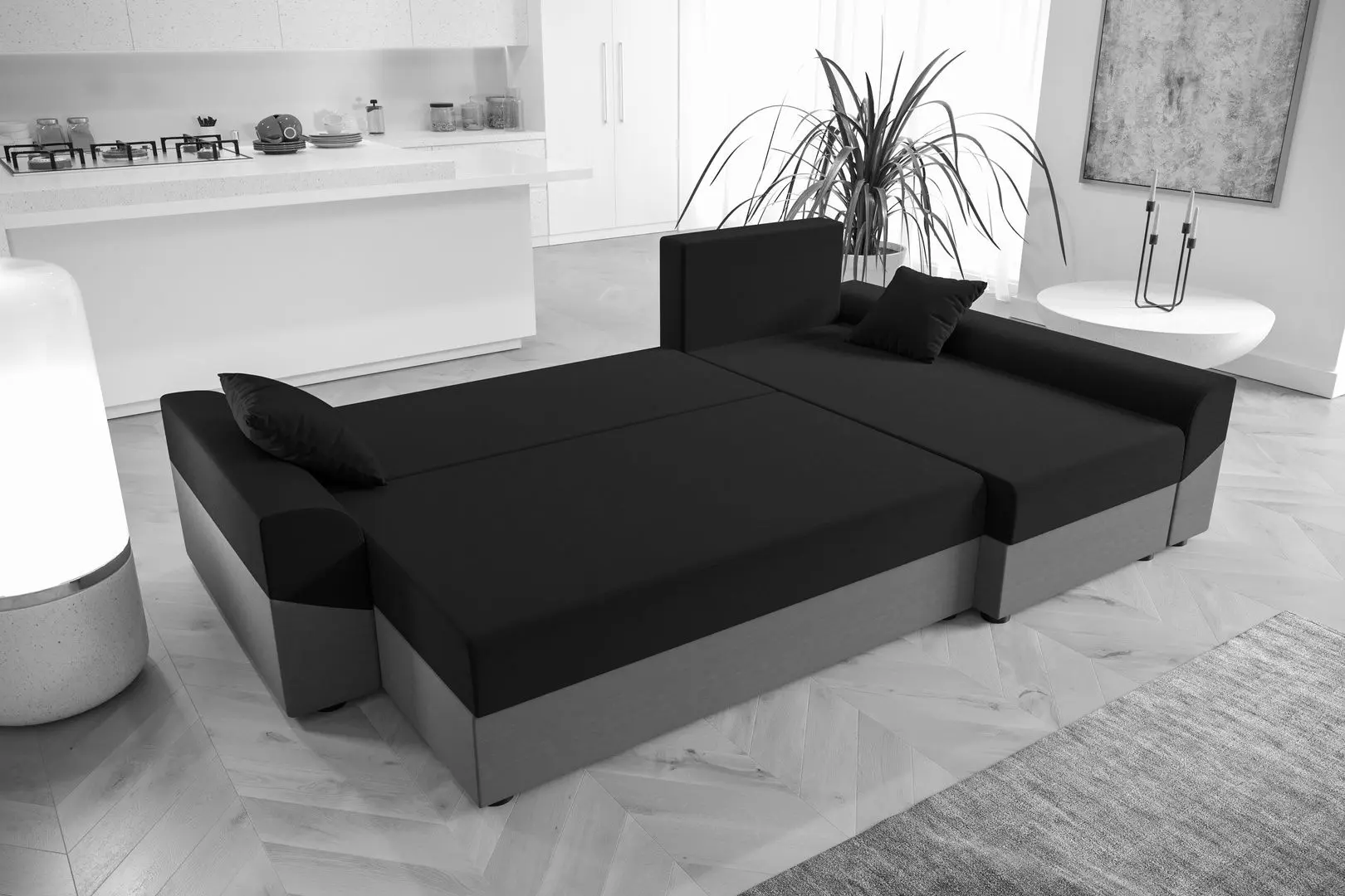 Диван угловой Space Meble Denver L Mikrofaza 27/Mikrofaza 15 (Gray/Black)