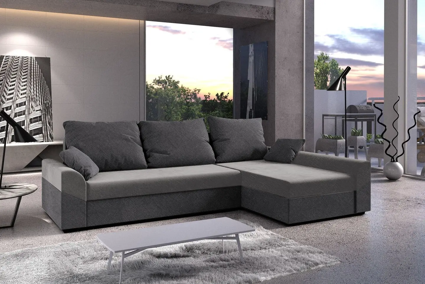 Диван угловой Space Meble Denver L Sawana 21/Sawana 05 (Dark Gray/Gray)