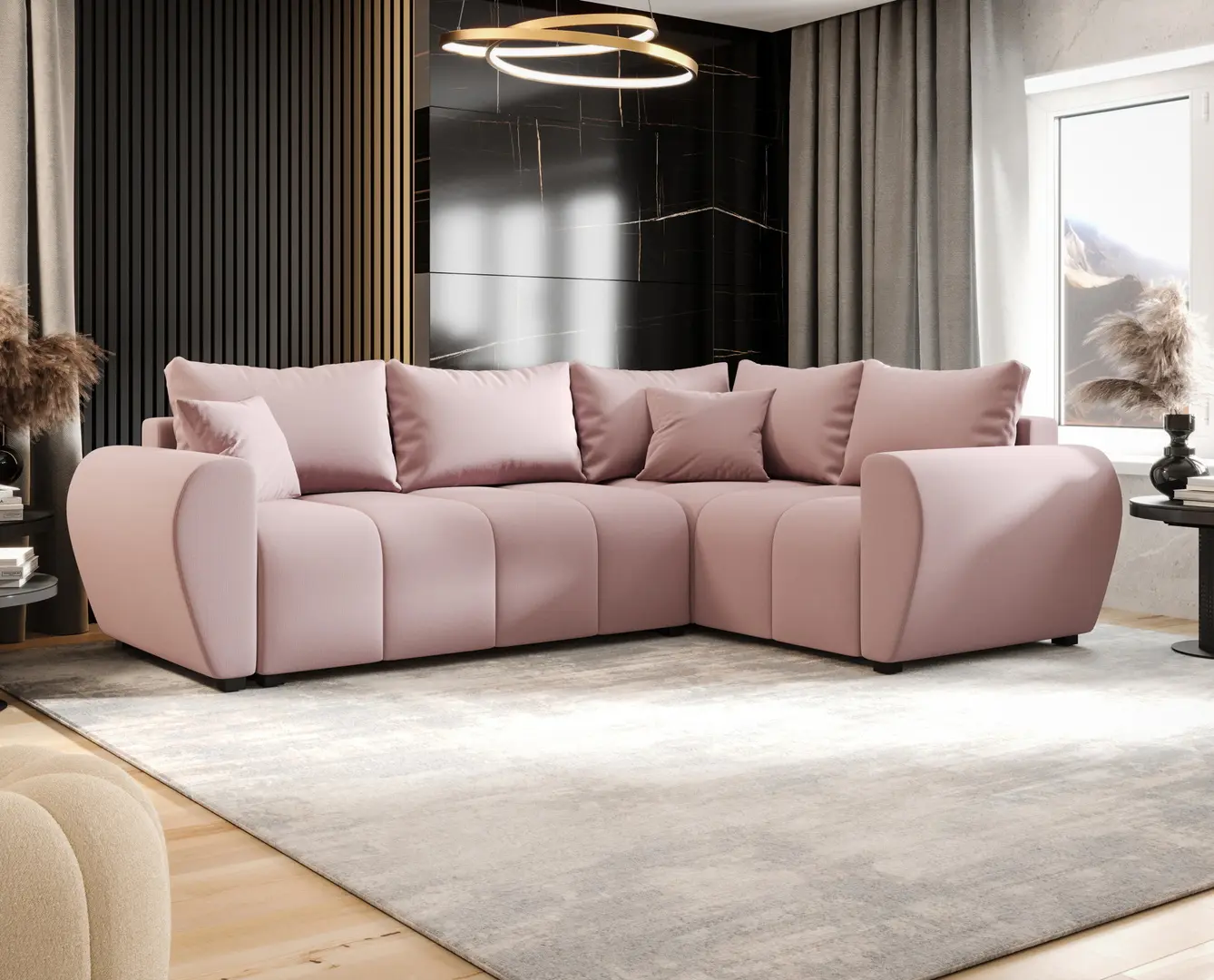 Canapea de colt Space Meble Molisa L Plus Cosmic 14 Right (Powder Pink)