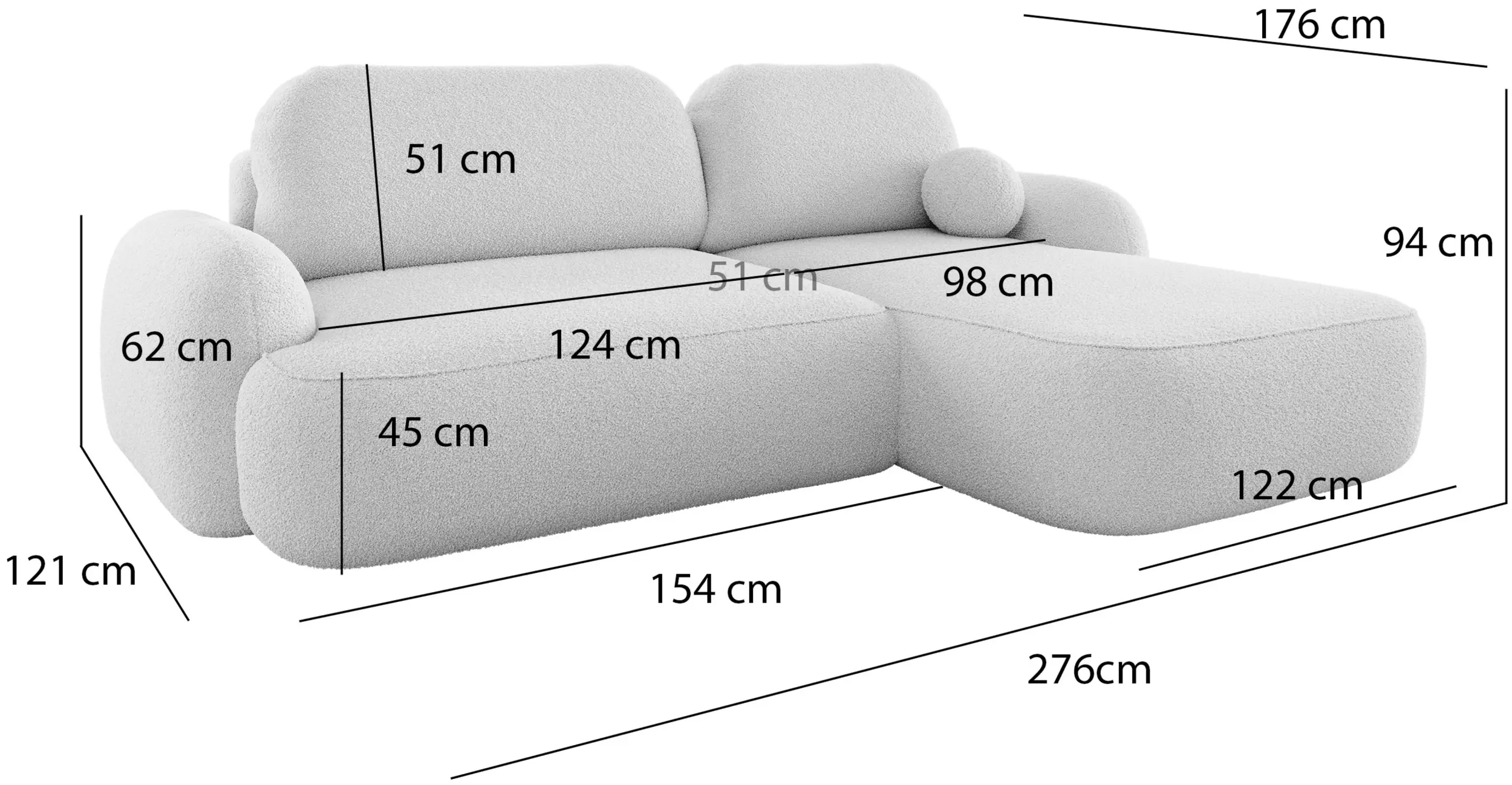 Canapea de colt Space Meble Molly L Terra Frotte 0 (White) - 4
