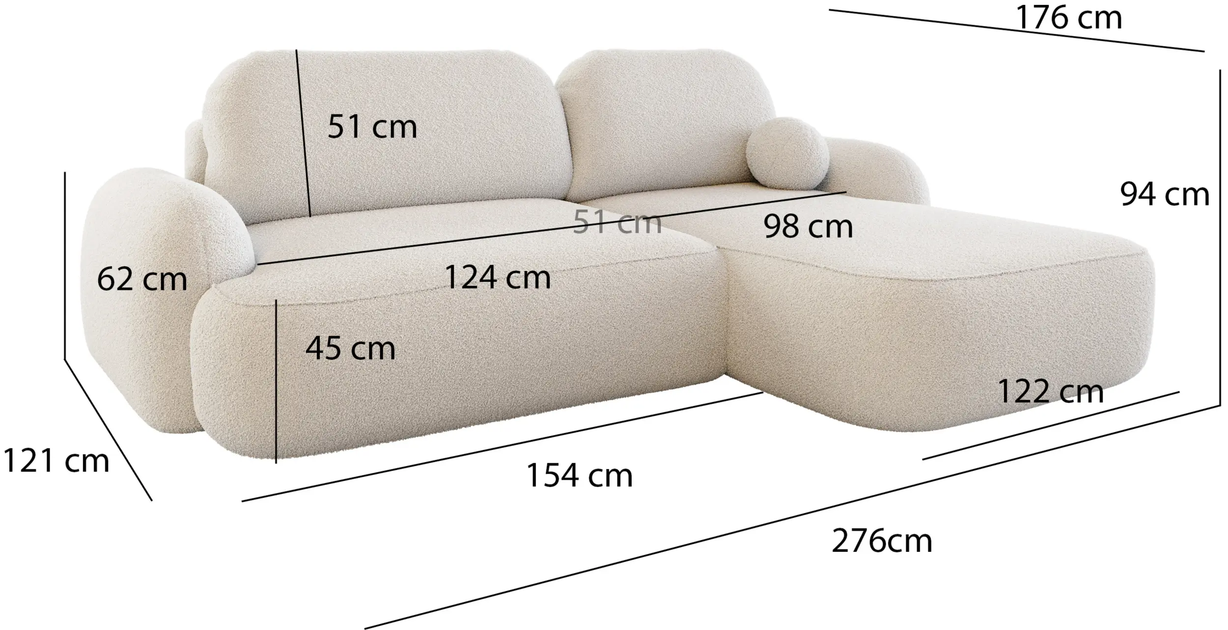 Canapea de colt Space Meble Molly L Terra Frotte 1 (Cream) - 6