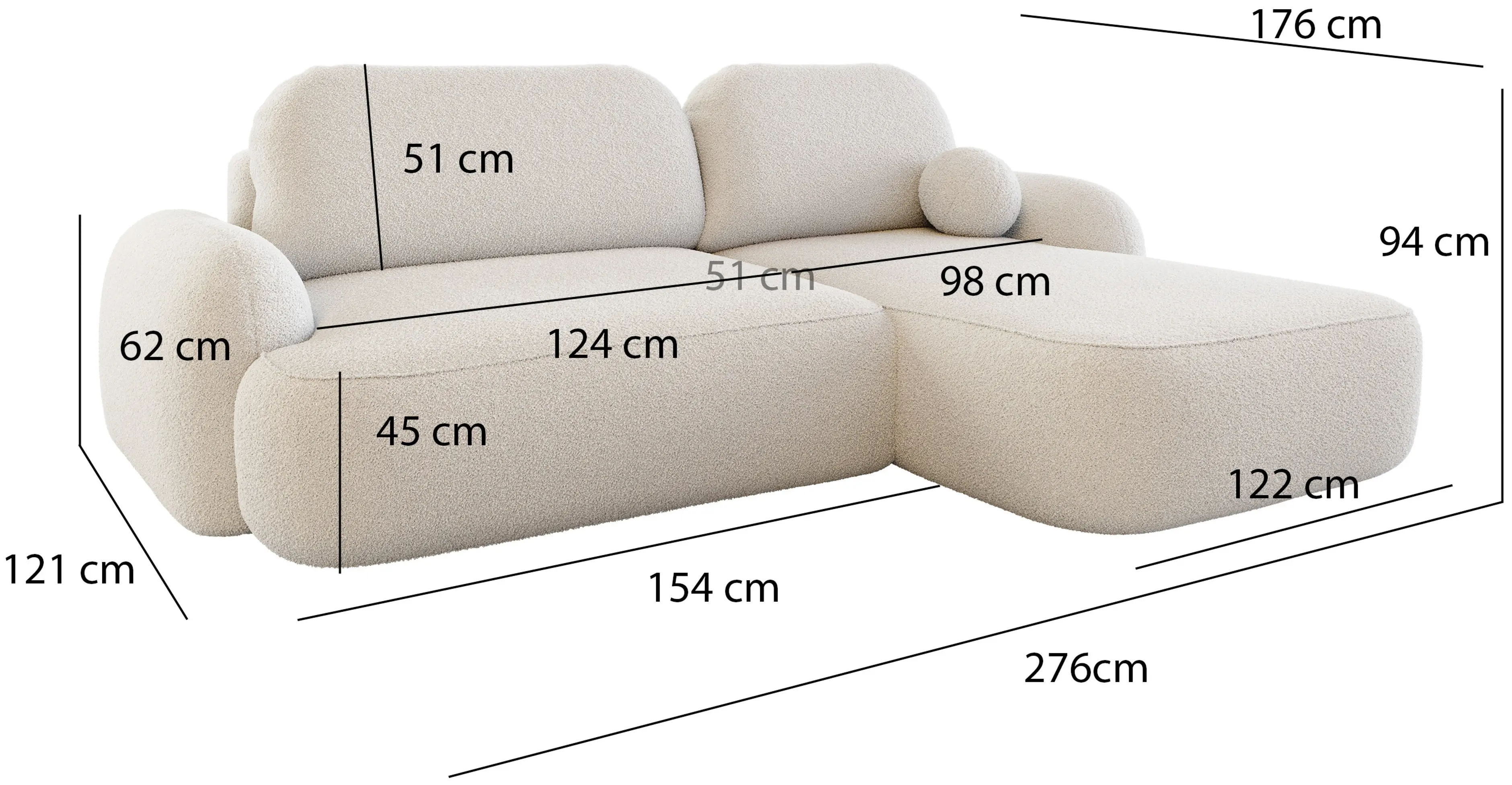 Canapea de colt Space Meble Molly L Terra Frotte 3 (Light Beige)