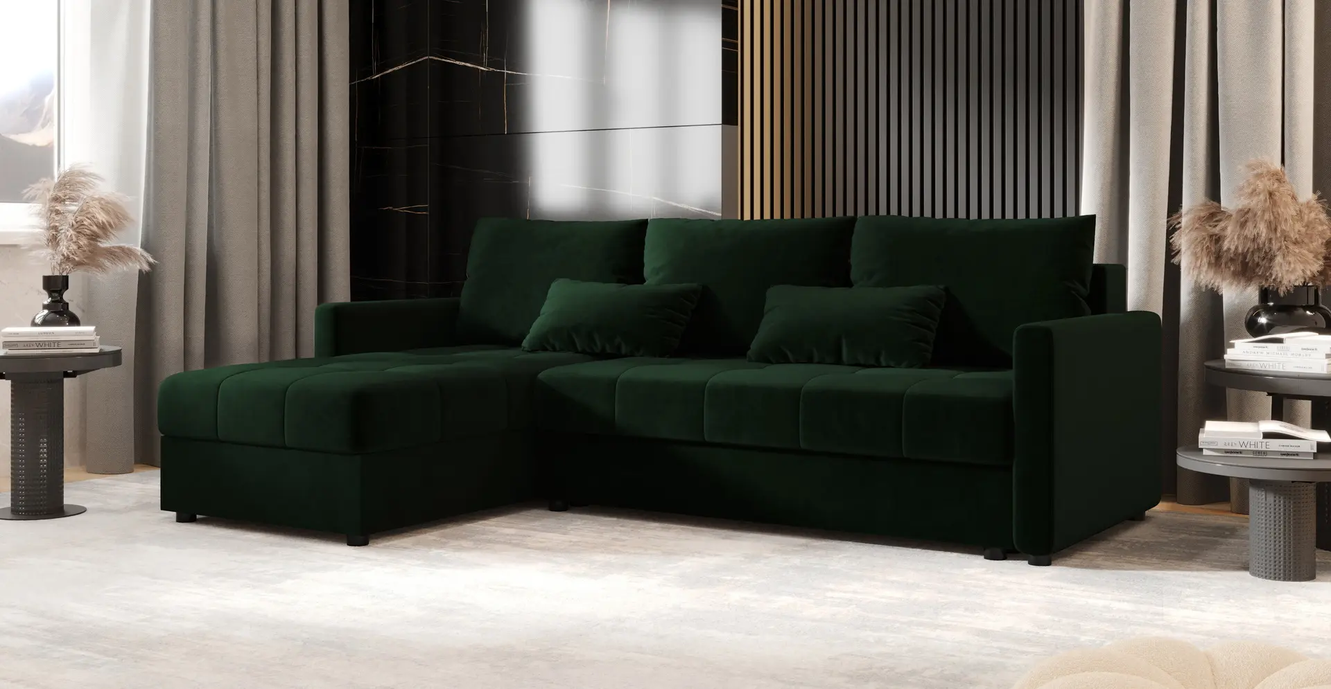 Canapea de colt Space Meble Mos L Bis Itaka 10 (Green Dark)