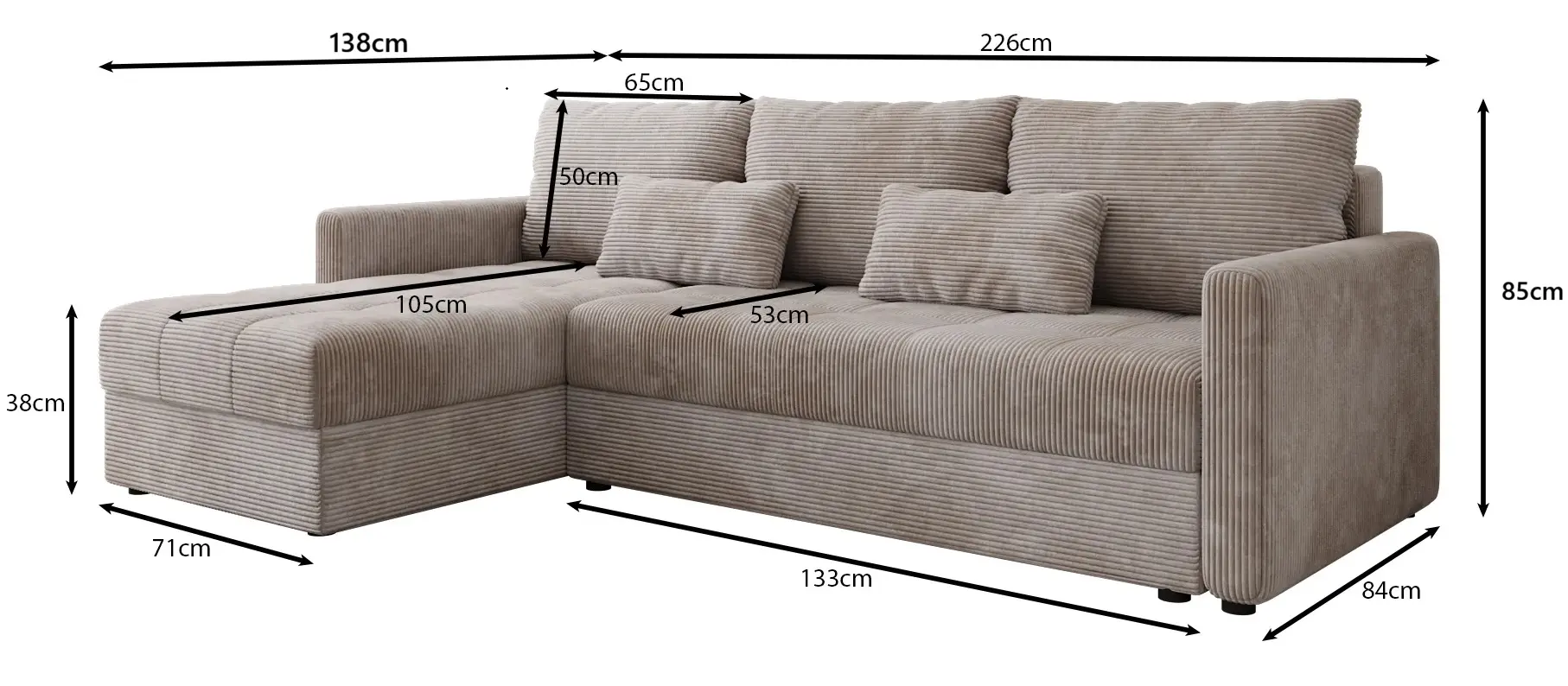 Canapea de colt Space Meble Roma L Poso 100 (Beige) - 5