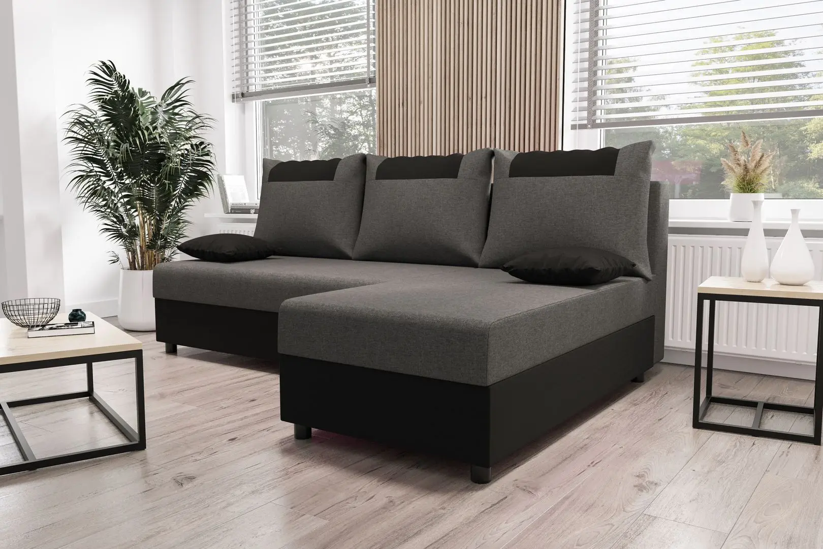 Диван угловой Space Meble Star L Sawana 05/Sawana 14 (Dark Gray/Black)