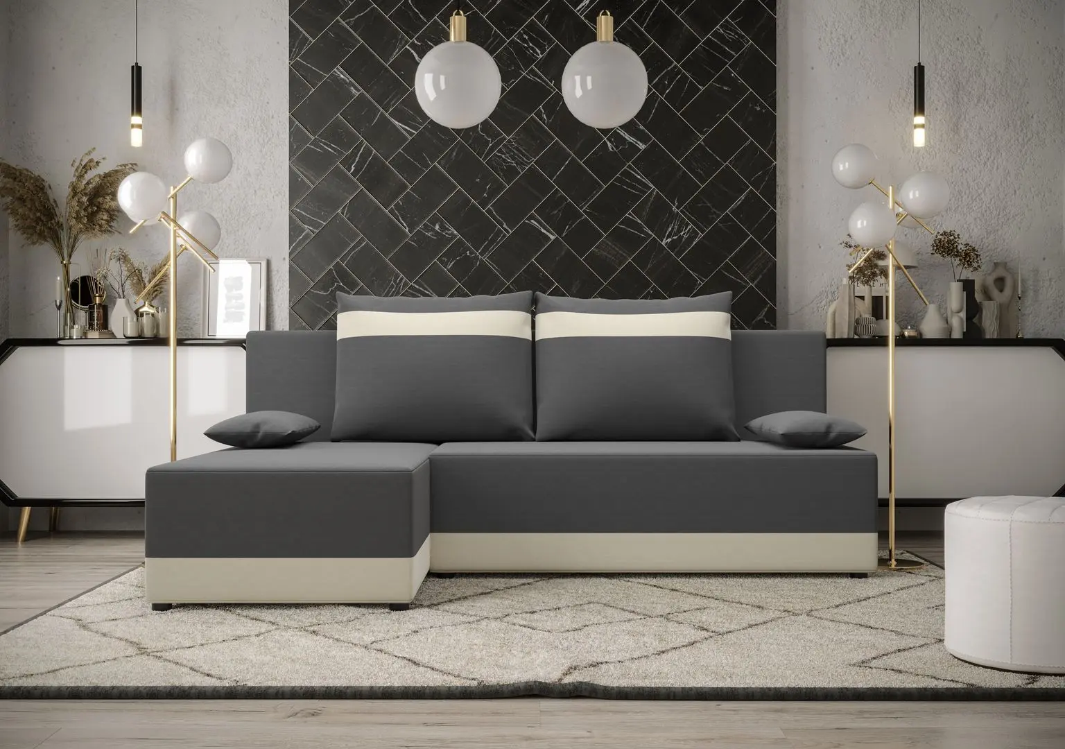 Canapea de colt Space Meble Toledo Corner Rainbow 27/Rainbow 16 (Graphite/Ecru)