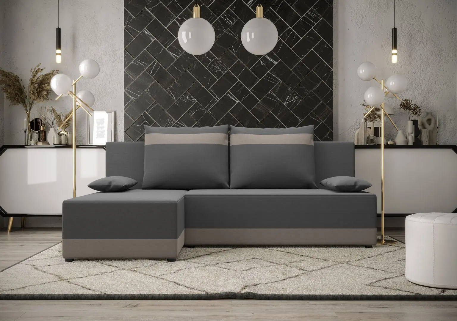 Canapea de colt Space Meble Toledo Corner Rainbow 27/Rainbow 83 (Graphite/Gray-Beige)