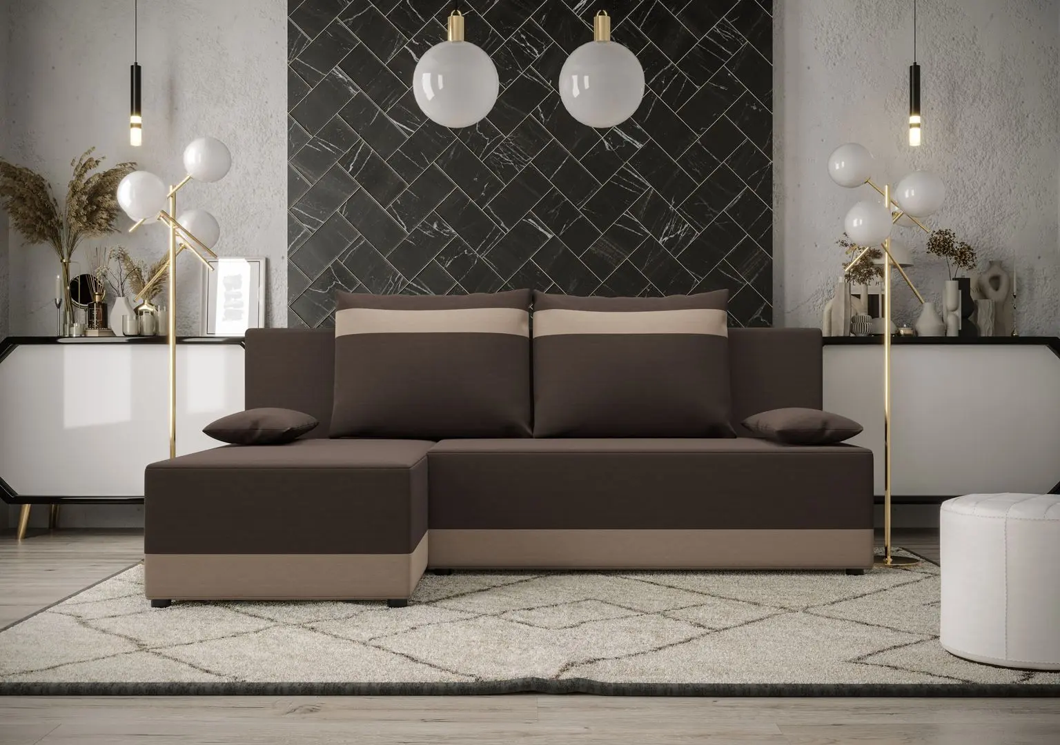 Canapea de colt Space Meble Toledo Corner Rainbow 41/Rainbow 05 (Dark Brown/Light Brown)