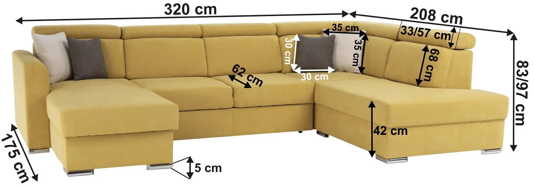 Canapea in forma de U extensibila Tempo Kondela Marieta U Right (Yellow)