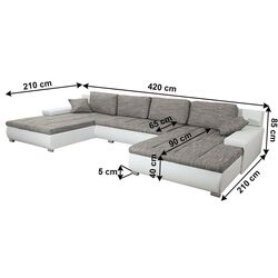 Canapea in forma de U extensibila Tempo Kondela Toniks U Uni (Gray/White) Thumb