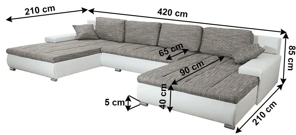 Canapea in forma de U extensibila Tempo Kondela Toniks U Uni (Gray/White)