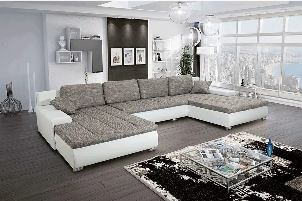 Canapea in forma de U extensibila Tempo Kondela Toniks U Uni (Gray/White)