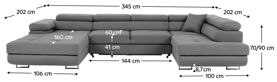 Canapea in forma de U Tempo Kondela Amareto U Right Toronto 14 (Gray) - 2